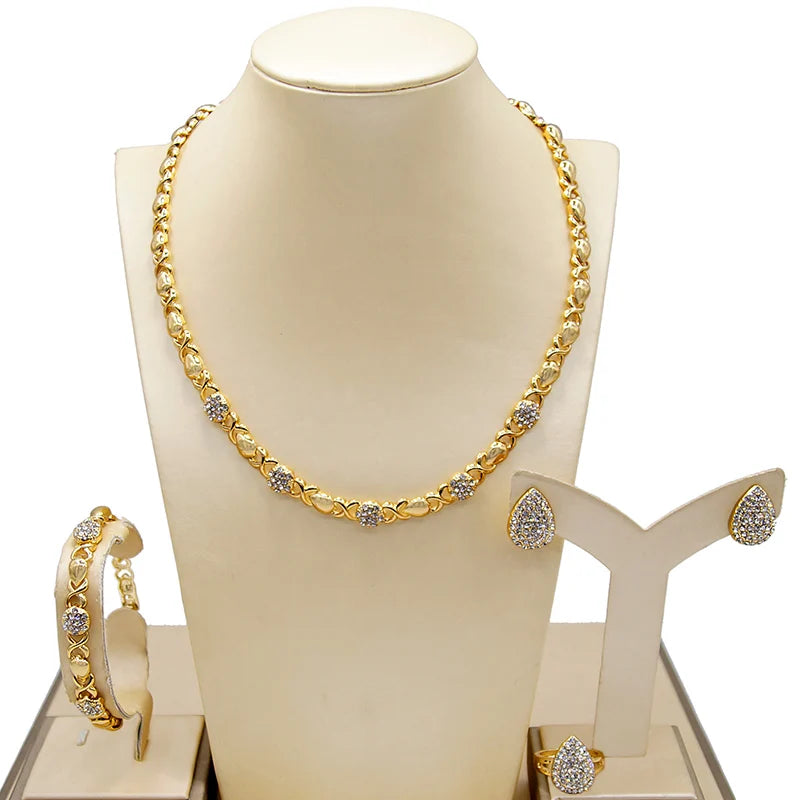 Zhuerrui XOXO Fashionable Women 18K Gold-plated New Design Hot Sale Water Drop Diamond Jewelry Set HM20080414