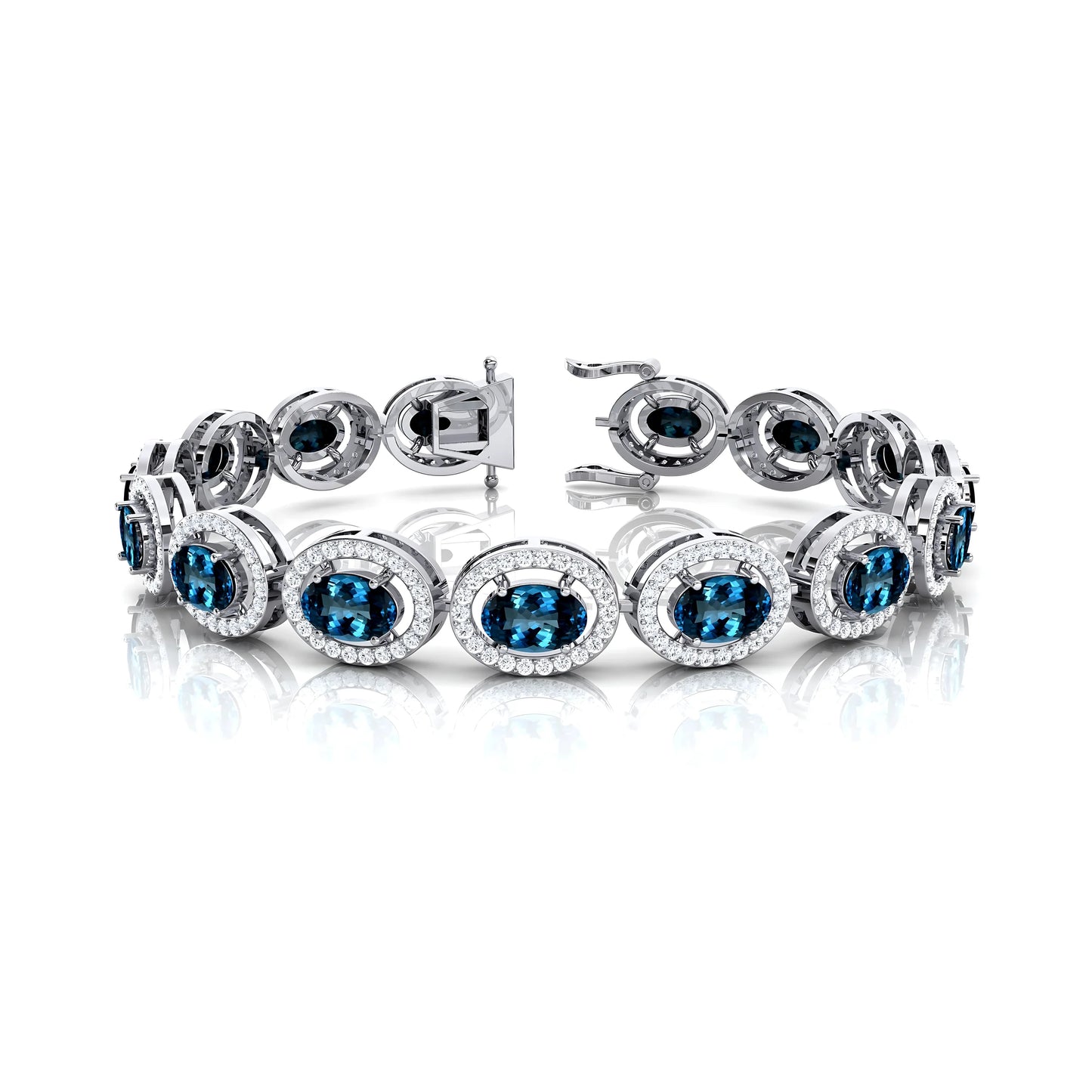 2025 Hot Selling Classic Oval Cut London Blue Topaz & Diamond Tennis Bracelet Luxury 14K Gold Diamond Iced Out Tennis Bracelets