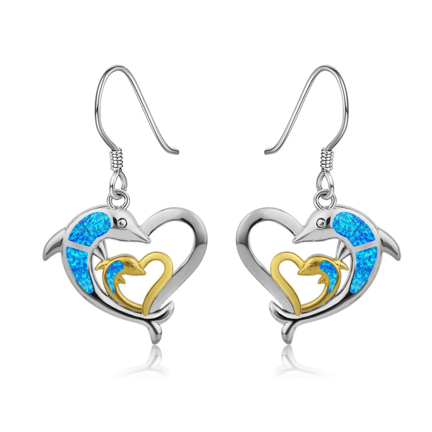 Aobao Trendy Opal Pendant Earrings with Dolphin Animal Design Brass & Copper Alloy Gift