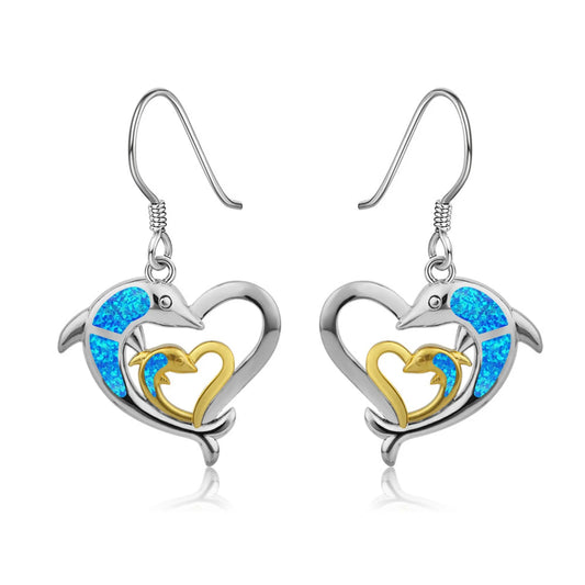 Aobao Trendy Opal Pendant Earrings with Dolphin Animal Design Brass & Copper Alloy Gift