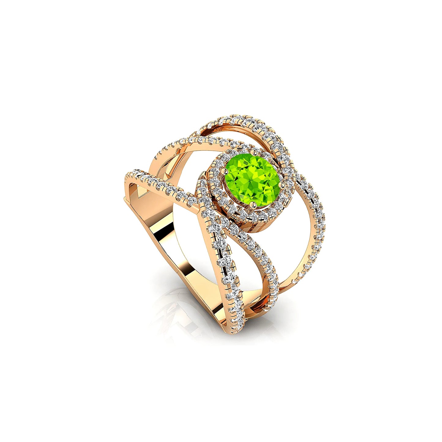 Unique Halo Solitaire Rings 18k Solid Gold Prong Set Natural Peridot Gemstone Diamonds Wedding Engagement Ring Gift For Wife