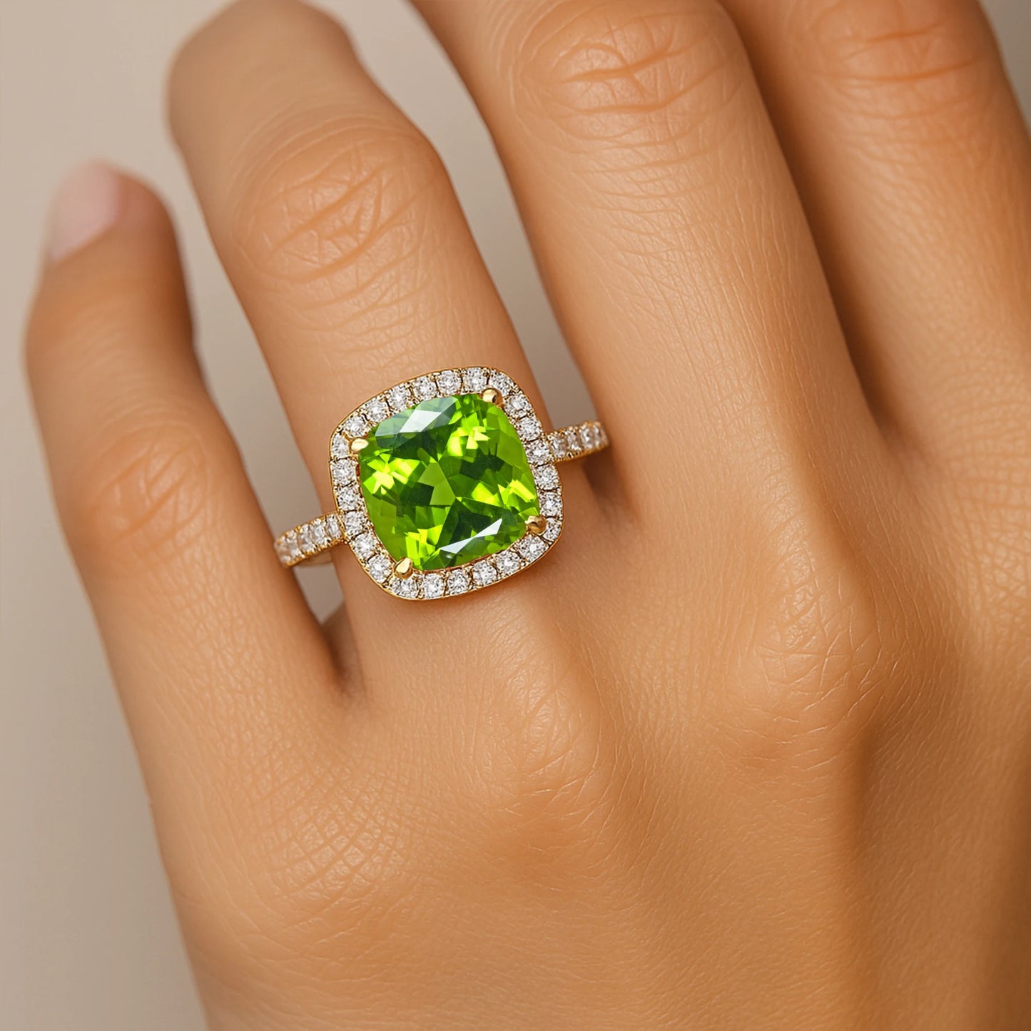 Genuine Peridot 18k Solid Gold August Birthstone Wedding Ring Anniversary Gift Natural Cut Diamond Engagement Ring for Party