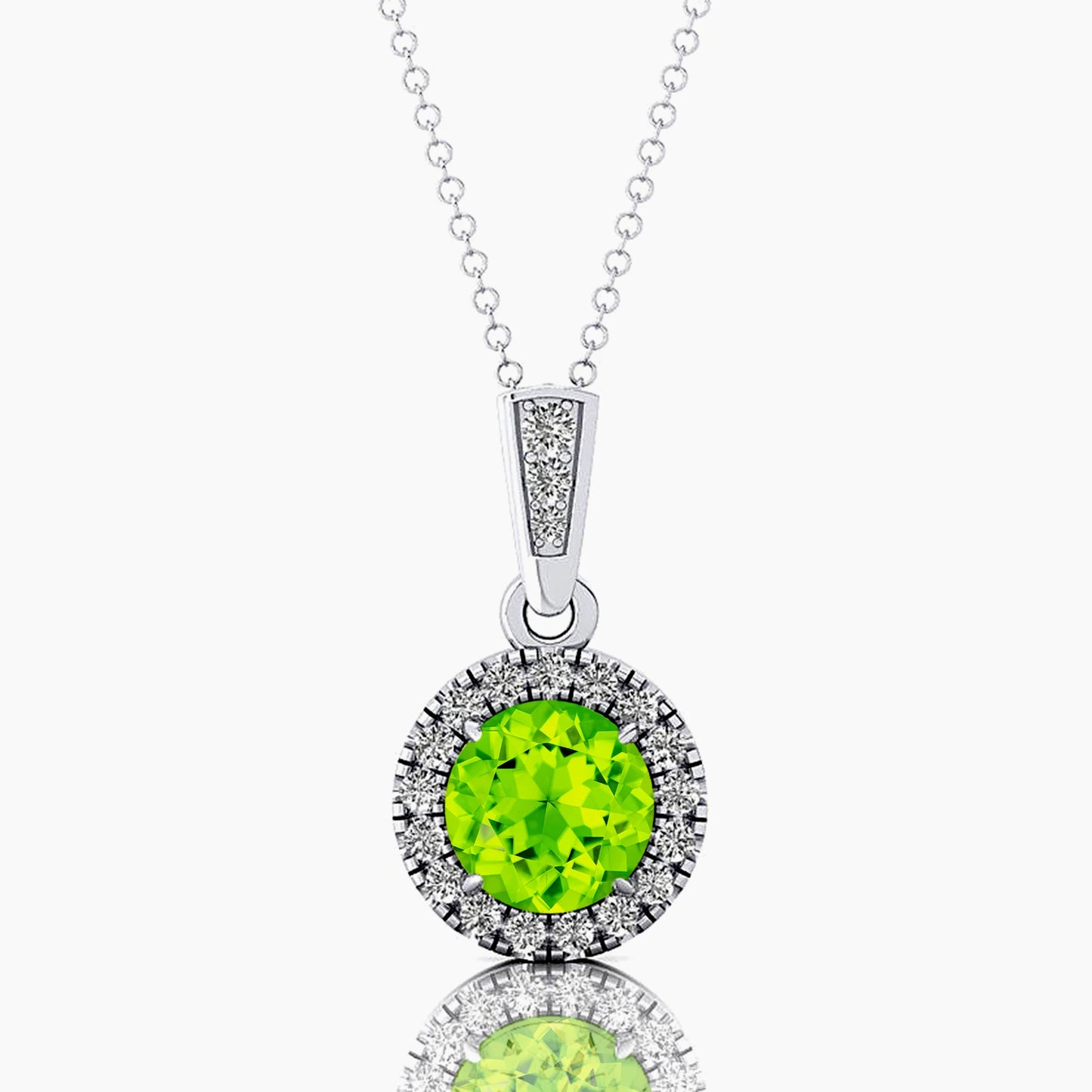 Natural Peridot Charm's Pendant in 14k Gold With Natural IGI Certified Diamond Handmade Round Peridot Charm's Pendant Necklaces