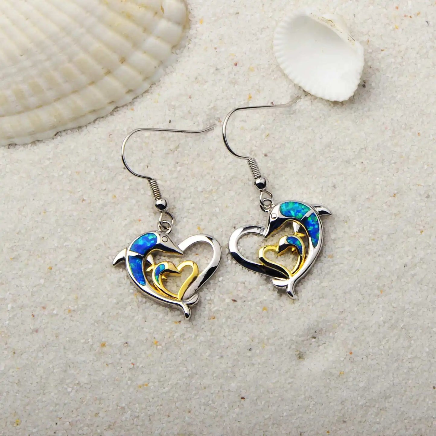 Aobao Trendy Opal Pendant Earrings with Dolphin Animal Design Brass & Copper Alloy Gift