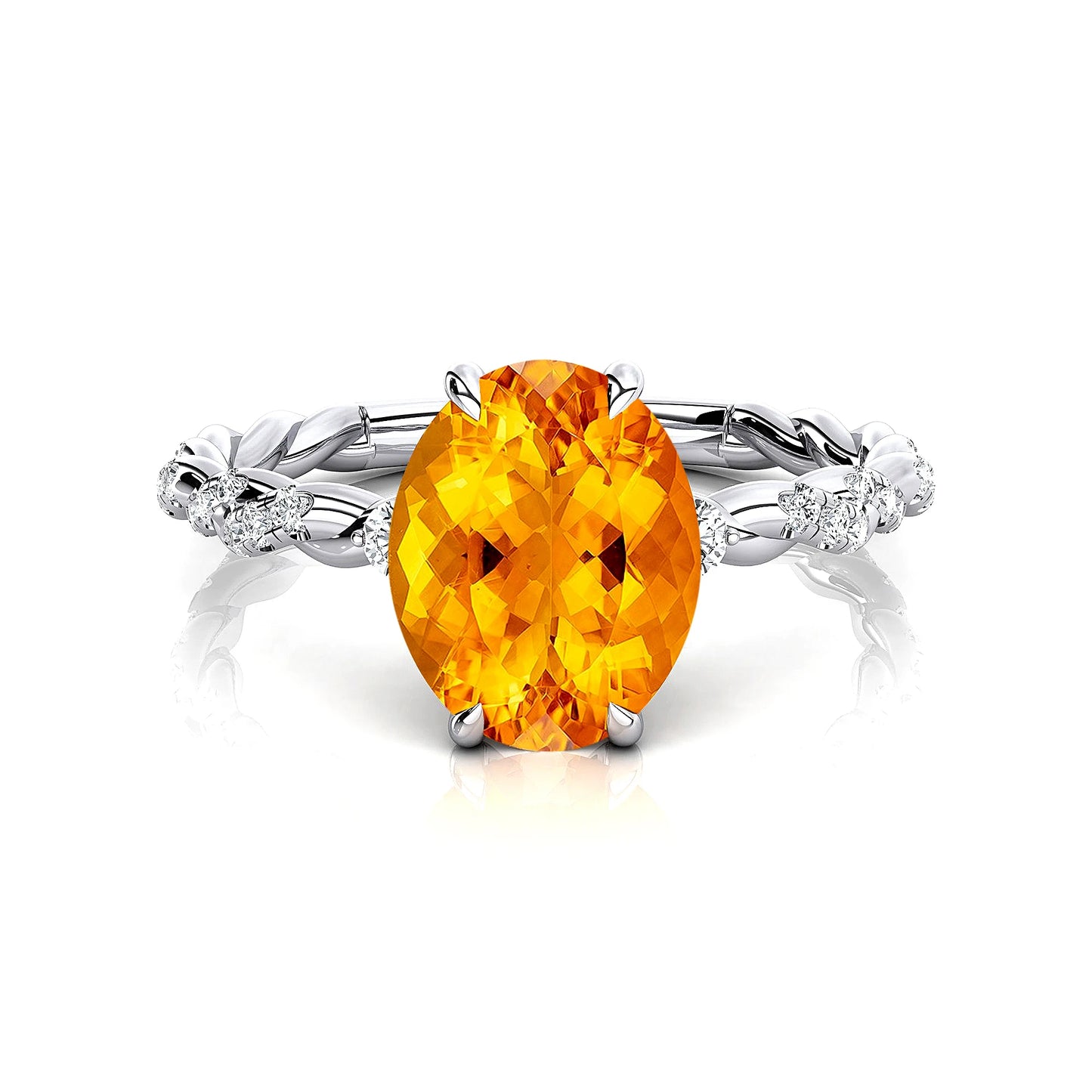 New Gorgeous 18k Solid Gold Dainty Solitaire Rings Cut Natural Citrine Gemstone & White Diamonds Rhodium Plated Partywear Ring