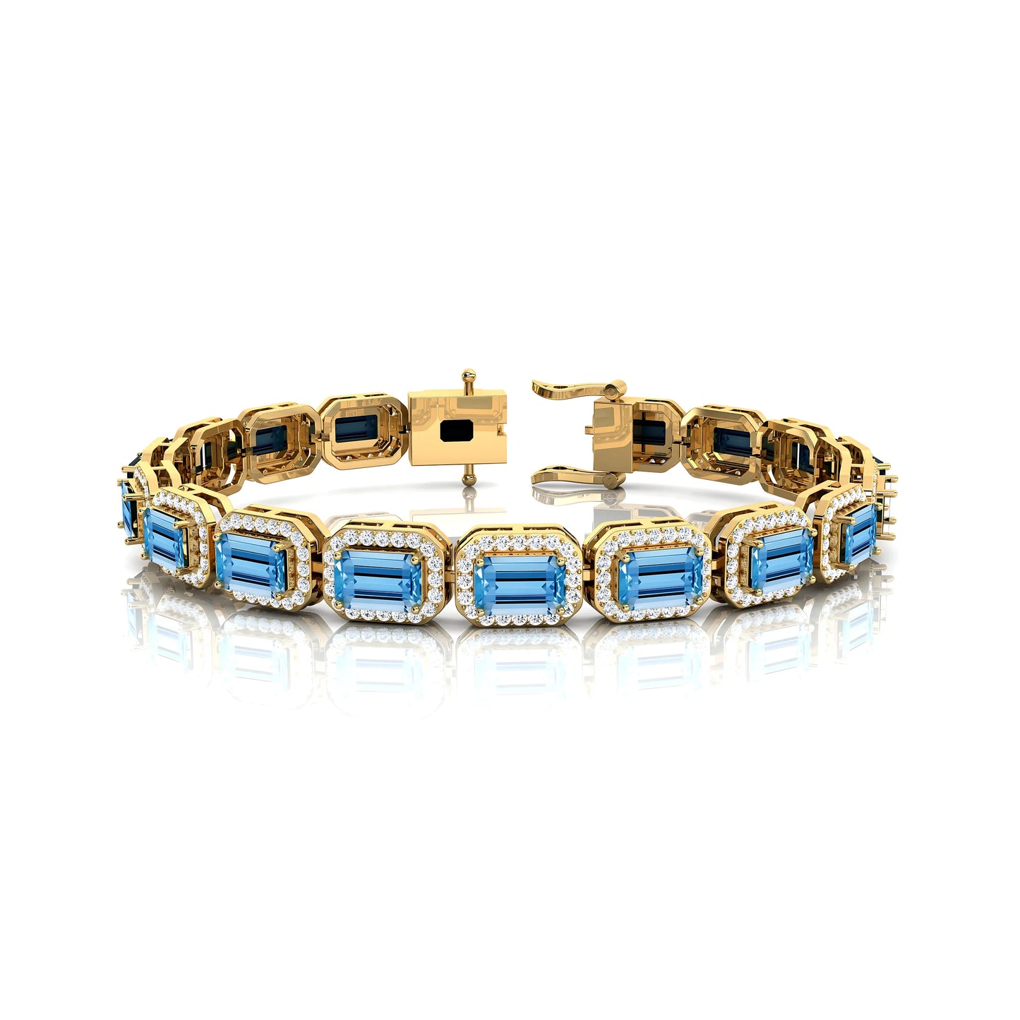 Luxurious 18K Gold Natural Aquamarine Gem Stones & Diamond Tennis Bracelet 7 Inches Customized Tennis Bracelet for Women Men