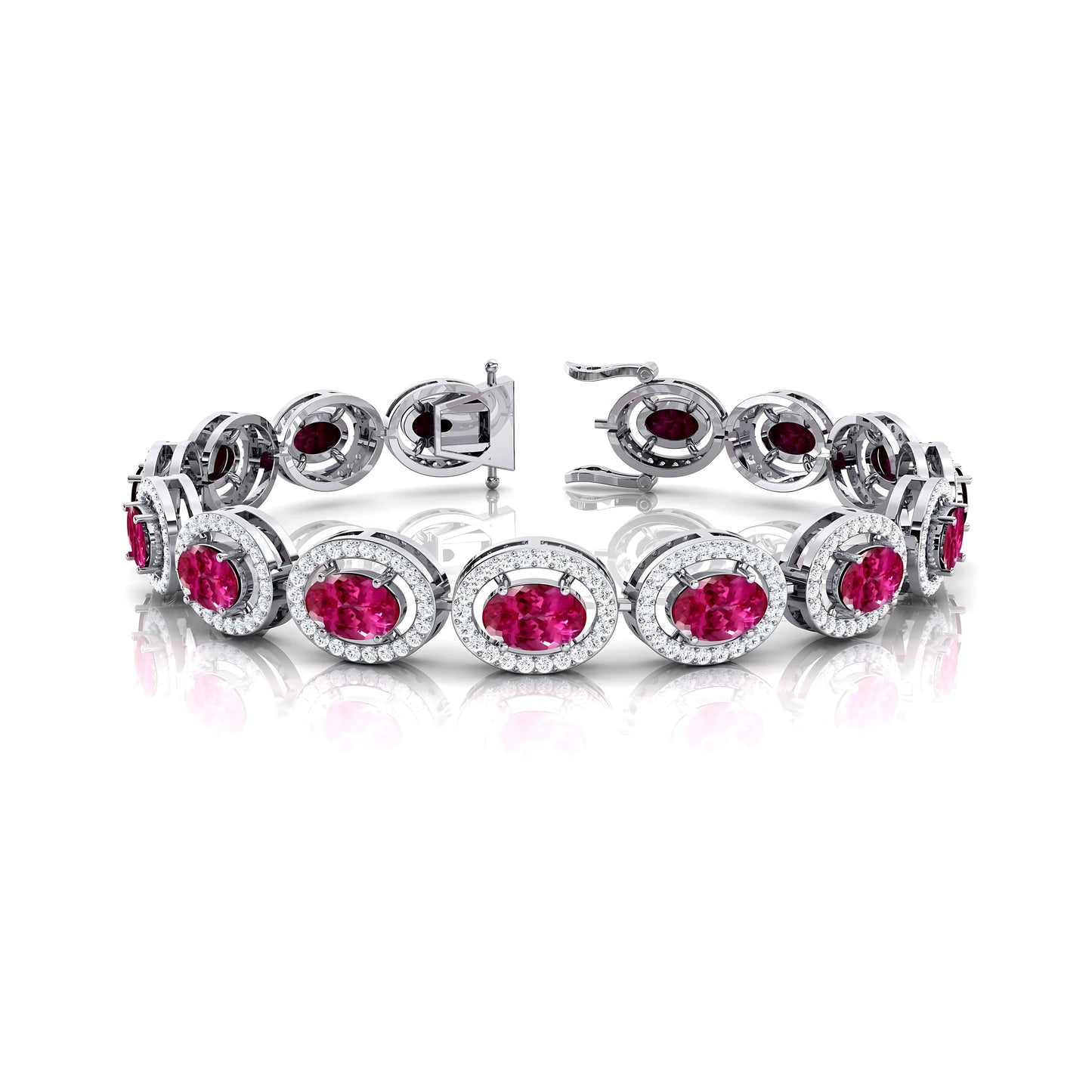 14k Gold Natural Oval Pink Sapphire & Diamond Tennis Bracelet Luxury Elegant Design Bulk Wholesale Fine Jewelry Tennis Bracelets