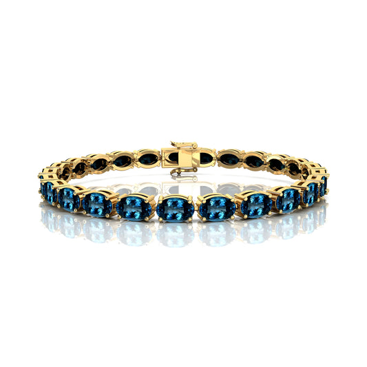Natural Certified London Blue Topaz Tennis Bracelet 14K Rose Yellow White Gold Oval Cut 6X4 mm Gemstone Gifts Parties Bracelets