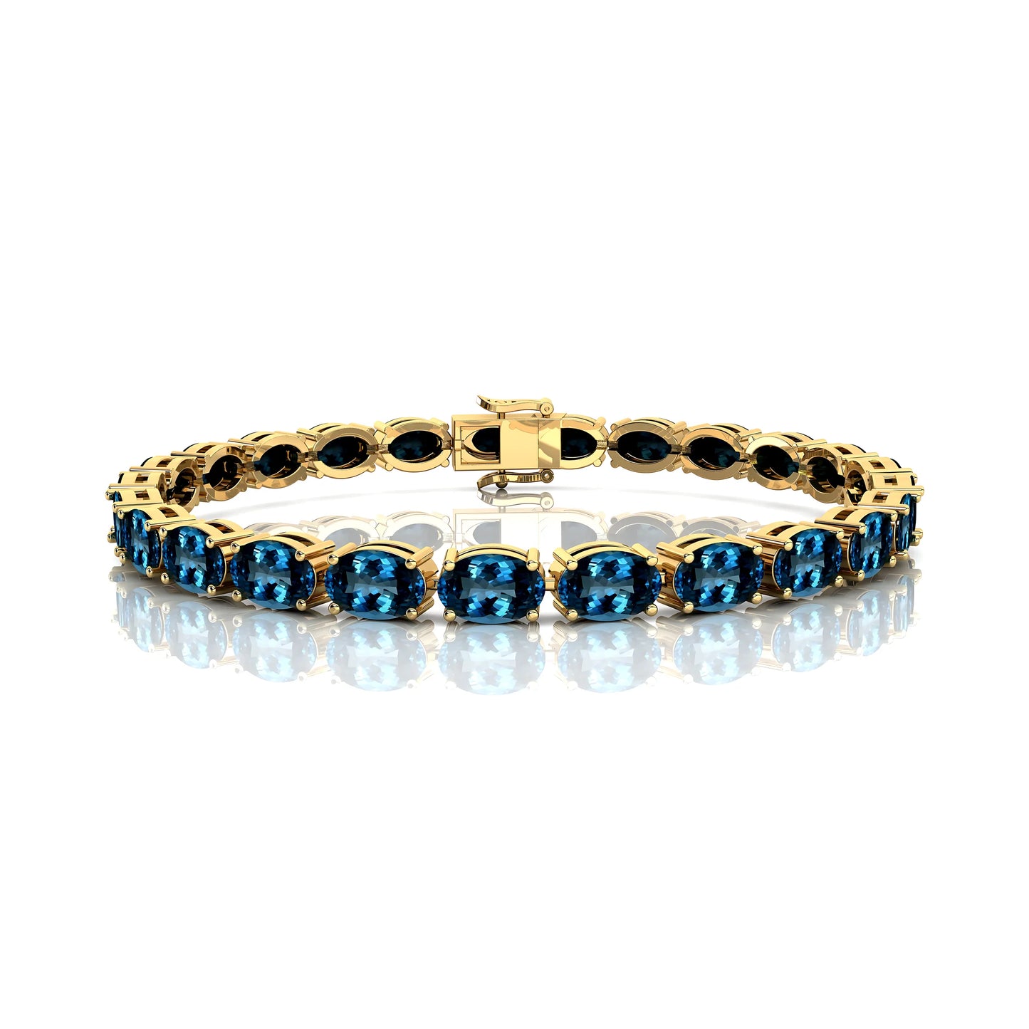 Natural Certified London Blue Topaz Tennis Bracelet 14K Rose Yellow White Gold Oval Cut 6X4 mm Gemstone Gifts Parties Bracelets