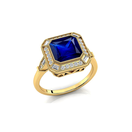 Minimalist 18K Solid Gold Fine Bridal Jewelry Lab Grown Blue Sapphire Gemstone Real Diamonds Cluster Rings Rhodium Plated Prong