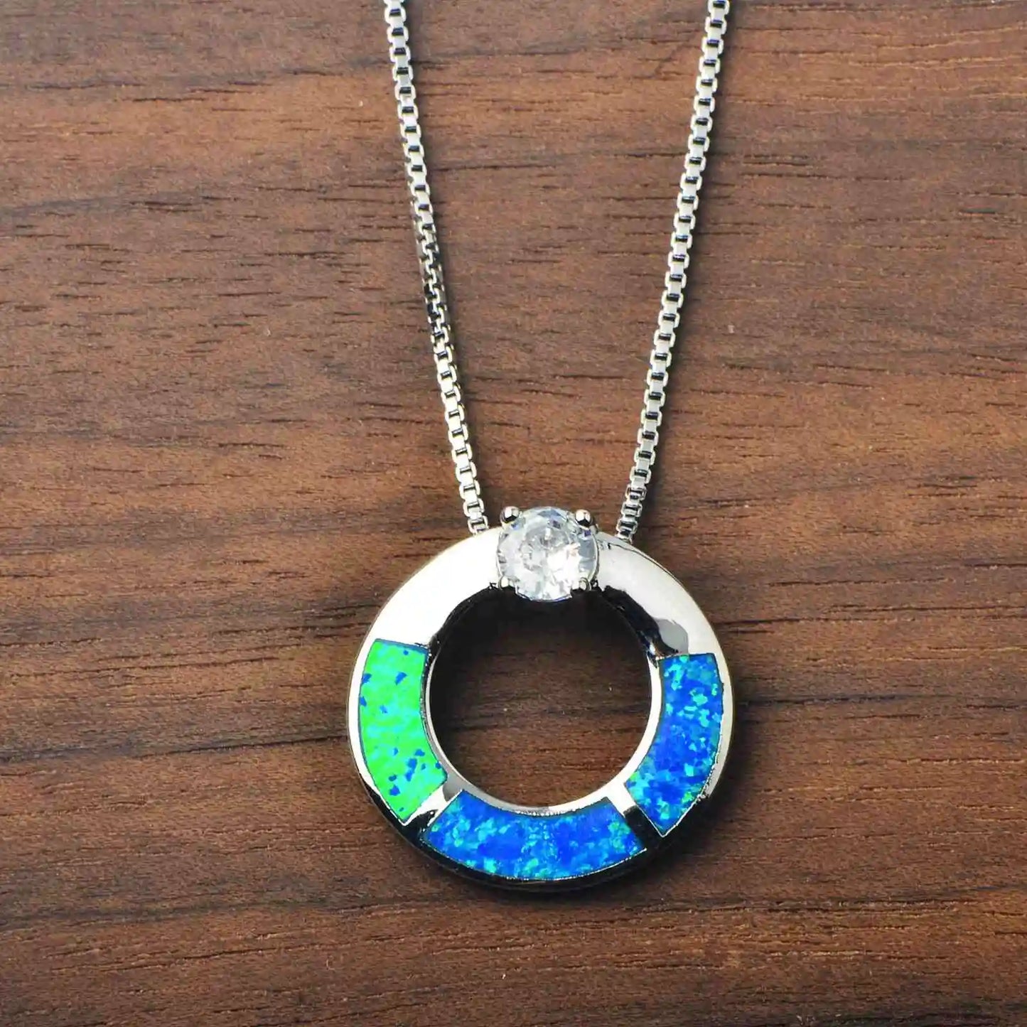 Aobao Opal Pendant Necklace - Blue Fire Opal Inlaid Geometric Design | Coastal Nature Jewelry Bulk Gifts