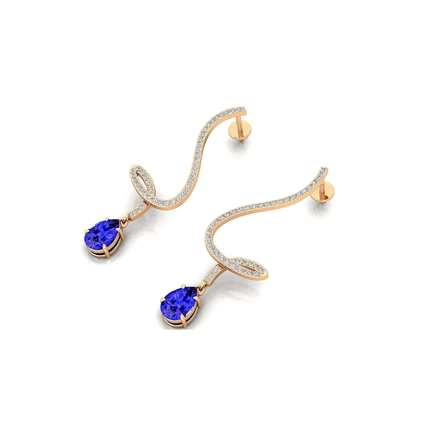 100% Natural Tanzanite Gemstone Fine Real Diamonds OEM Luxurious Trendy Wedding Solid Gold Rhodium Plated Dangling Drop Earrings