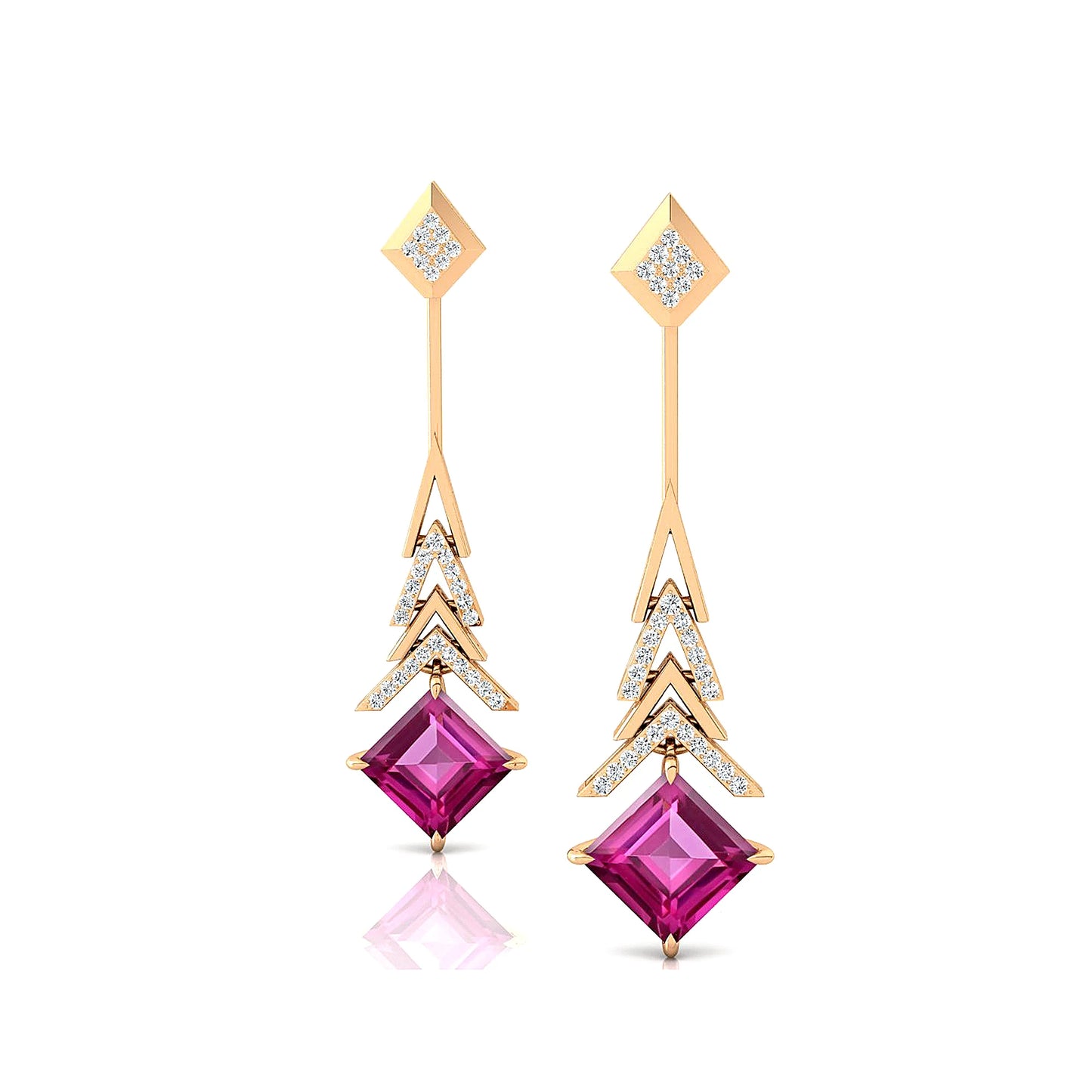 Handmade Solid Gold Cute Rhodium Plated Drop Earrings Lab Grown Pink Sapphire Gemstone Diamonds Wedding Party Gift Jewelry Women