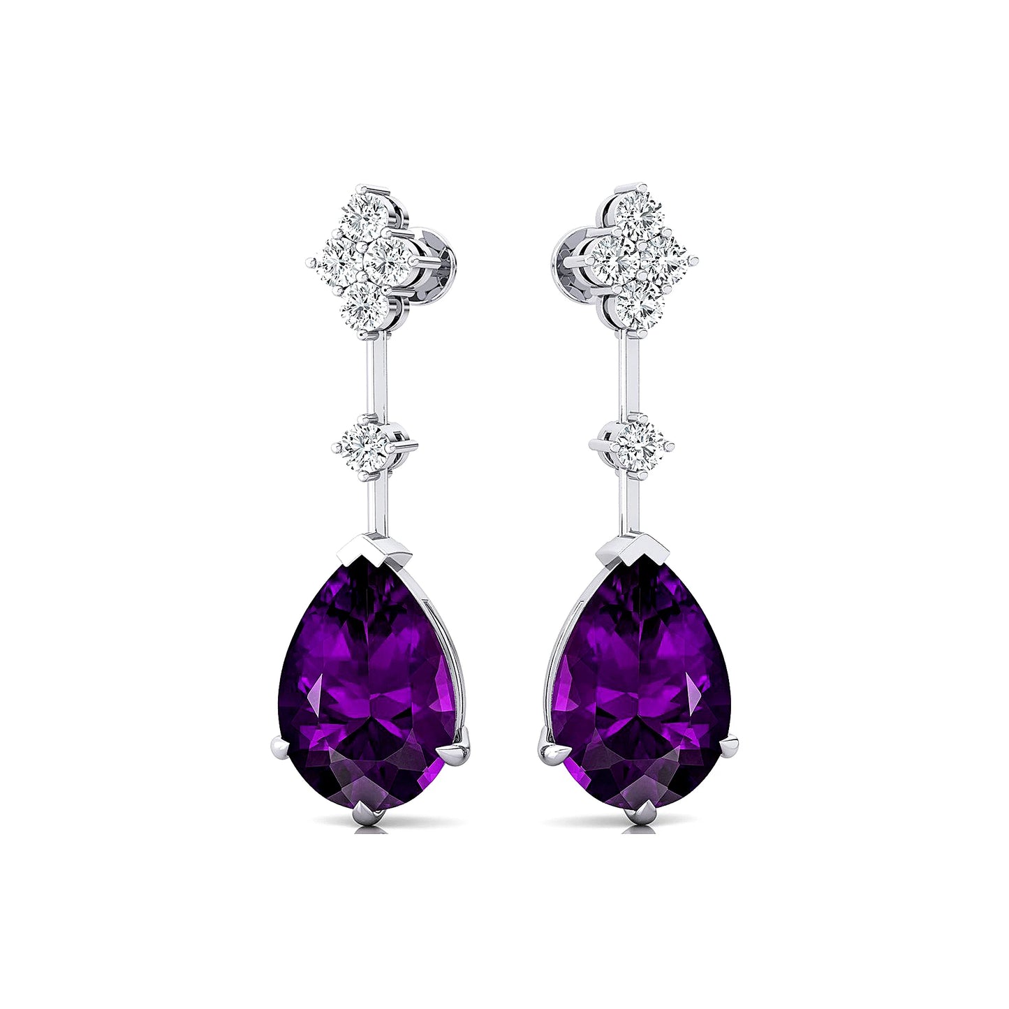 Natural Amethyst Gemstone Earrings 18k Solid Gold Rhodium Plated Cute Minimalist Diamonds Earrings For Wedding Gift