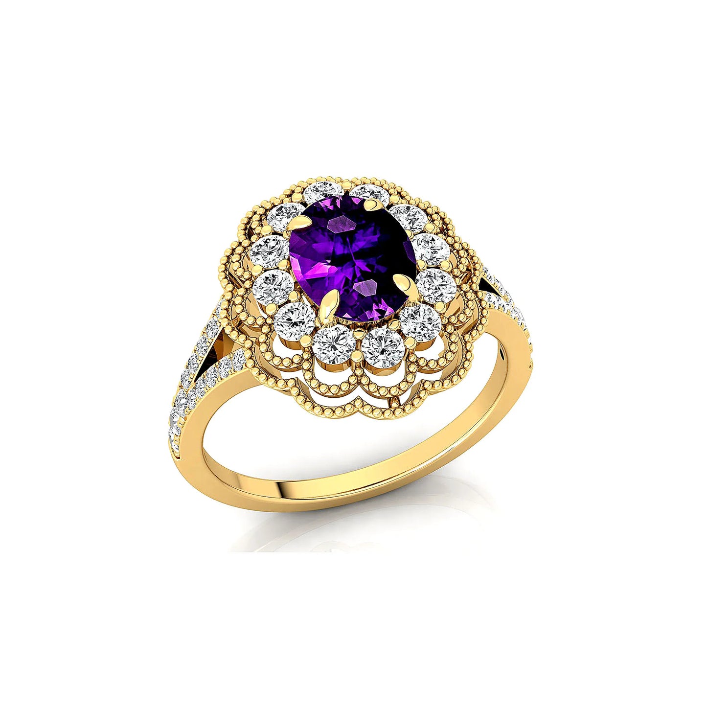 18K Solid Gold Engagement Rings Cut Natural Amethyst Gemstone Real Diamonds Custom Birthstone Wedding Valentine's Day Gifts