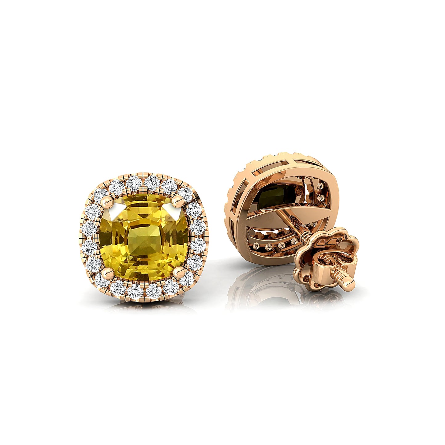 Lab Yellow Sapphire Gemstone Diamond Studs Earrings With Natural Diamonds Earrings Rhodium Plated Cute Wedding Jewelry Gift