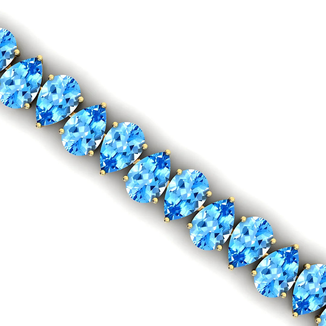 Luxury 14k 18k Gold Pear Shape Blue Aquamarine Tennis Chain Bracelet Classic Trending Style Most Selling Women's Bracelets