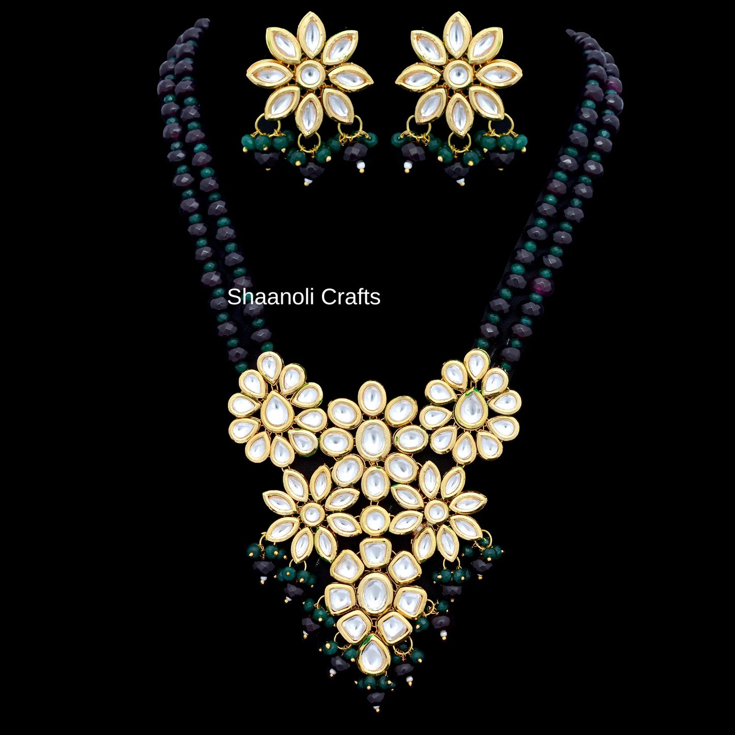 Handcrafted Wedding Gift Set Pouch Kundan Chokar Necklace Earrings with Adjustable Rings for Engagement and Anniversary Wear