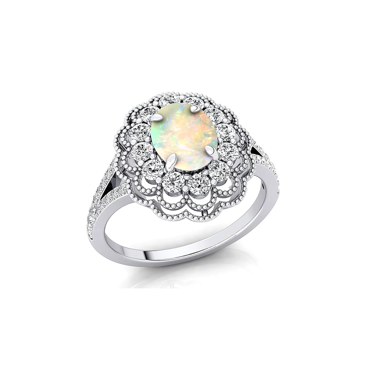 Solid Gold Natural Ethiopian Opal Gemstone Engagement Rings Real Diamonds Fine Birthstone Wedding Party OEM Wholesale Valentines
