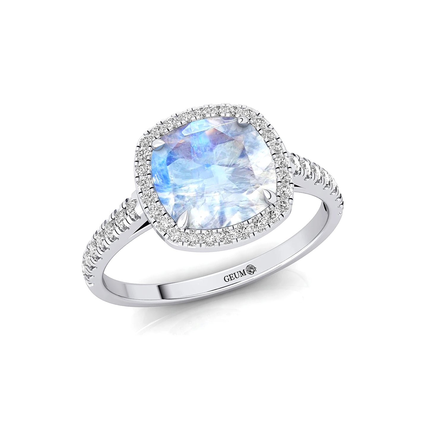 14k Solid Gold Natural Rainbow Moonstone June Birthstone Cushion Shape Prong Set Third Party Certified Handmade Wedding Ring