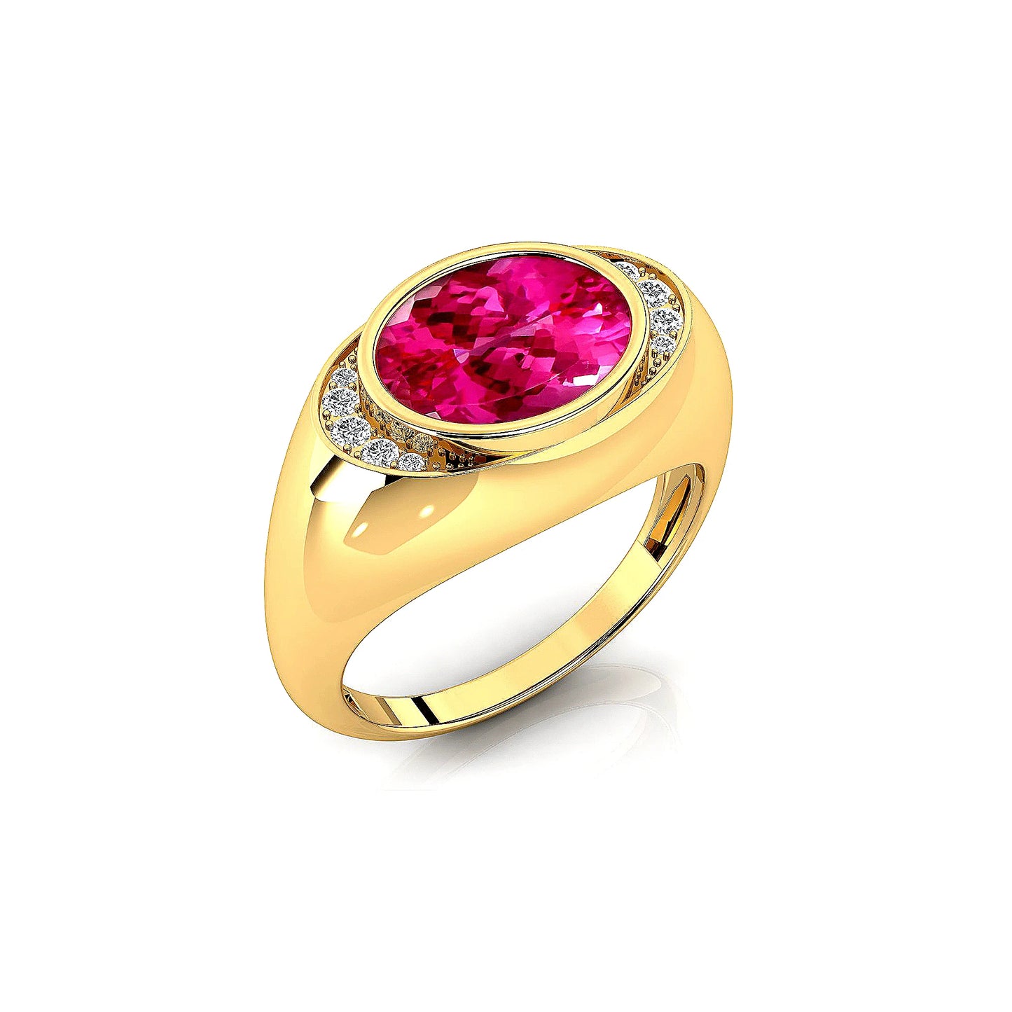 14k Pure Gold Lab Grown Pink Sapphire Oval Cut Gemstone and Real Diamonds Ring OEM Fine Jewelry Classic Wedding Style Ring Gift