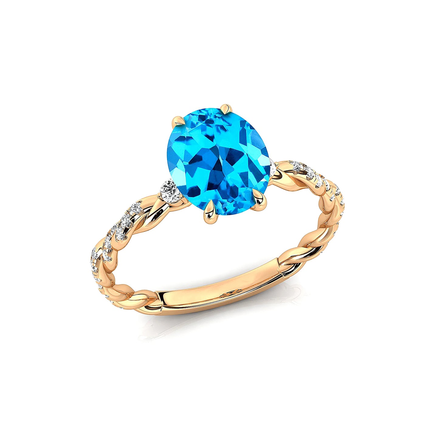 14k Solid Gold Rhodium Plated Wedding Anniversary Rings Natural Swiss Blue Topaz Gemstone Real Diamonds Party Gift Ring For Her