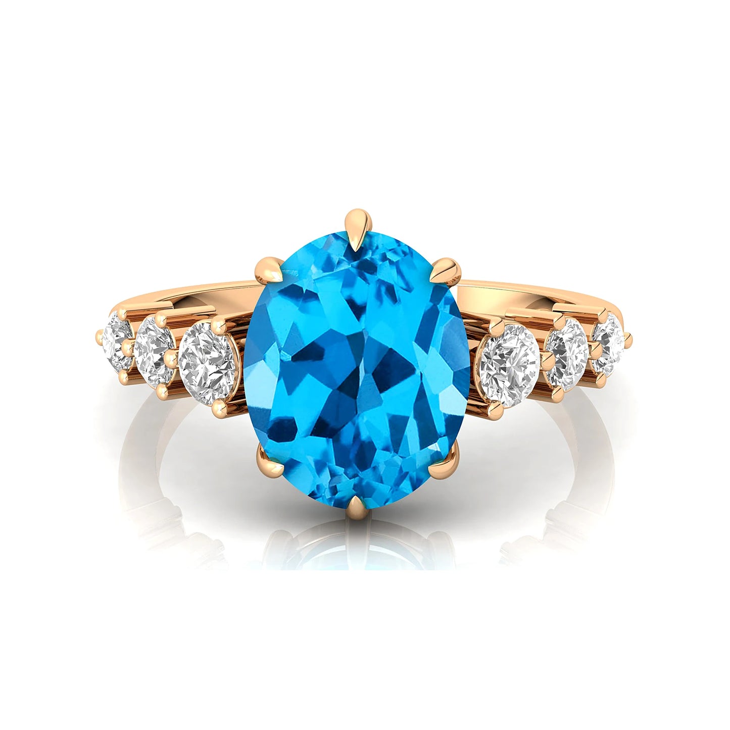 Charming 18K Pure Gold Wedding Engagement Rings Swiss Blue Topaz Gemstone Real Diamonds Classic Bridal Jewelry for Party