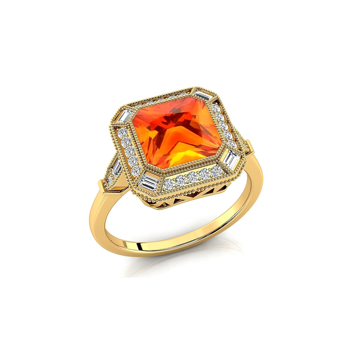 Trendy Solid Gold Rhodium Plated Natural Citrine Gemstone Fine Real Diamonds Classic Wedding Halo Soliotaire Ring For Wife
