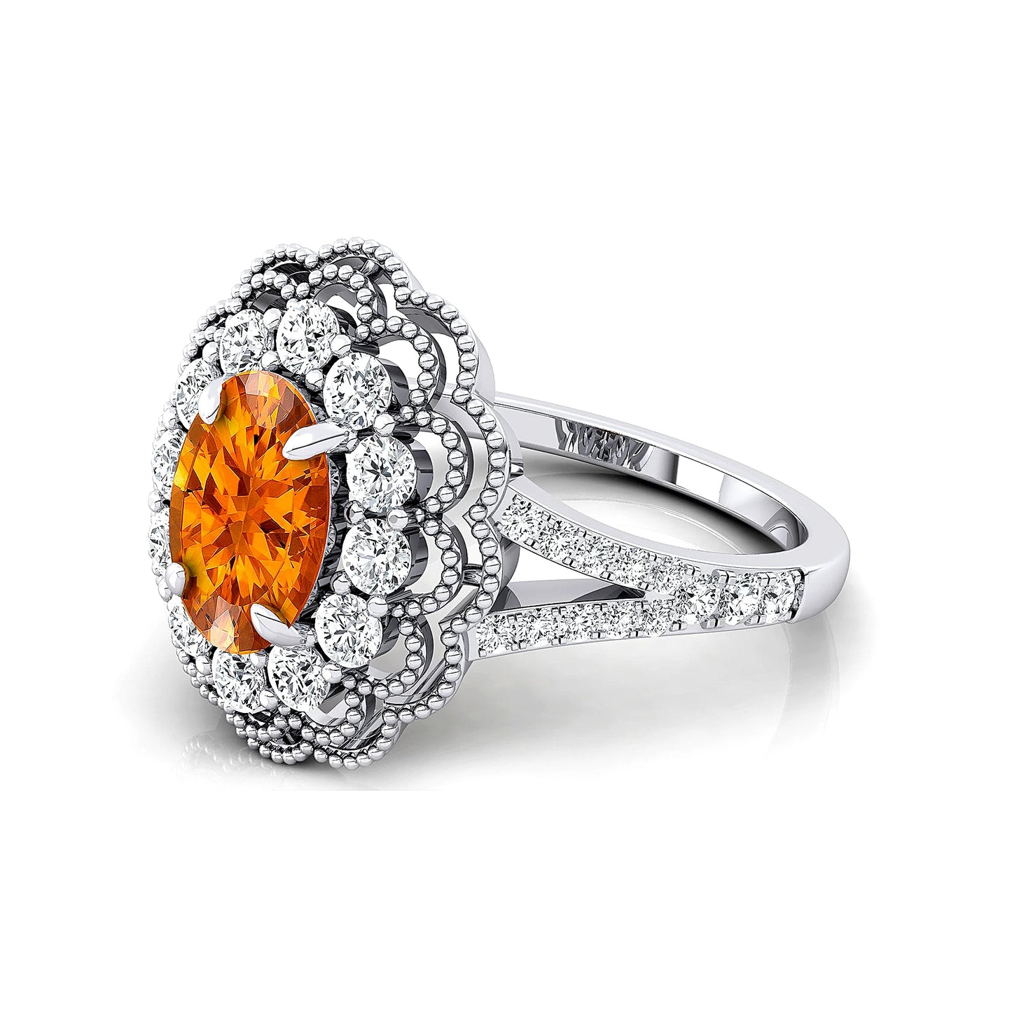 18K White Gold Cute Cluster Rings Real Cut Diamonds Trendy Natural Citrine Gemstone Rhodium Plated Luxury Wedding Engagement