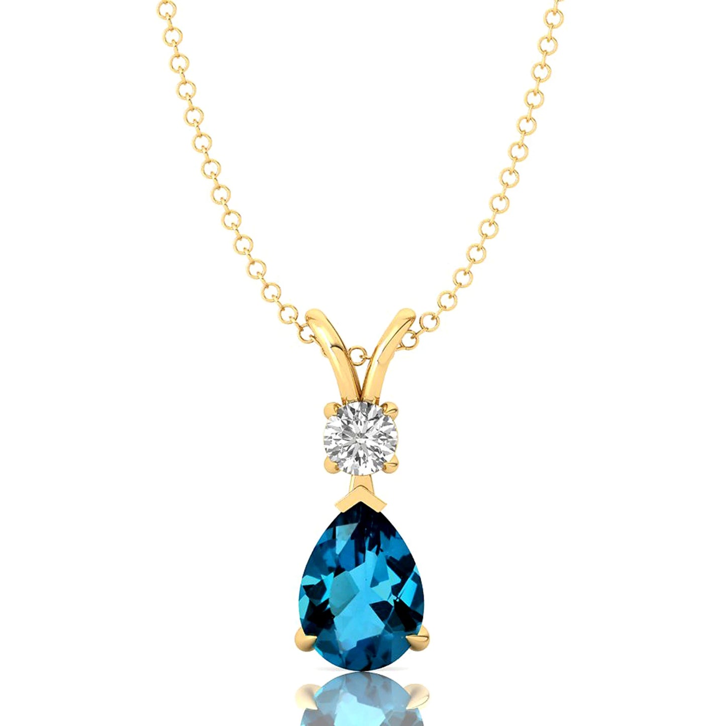 Pear Shape London Blue Topaz 14K Solid Gold Rhodium Plated Pendant Natural Diamond Tear Drop Necklace Anniversary Gift For Wife