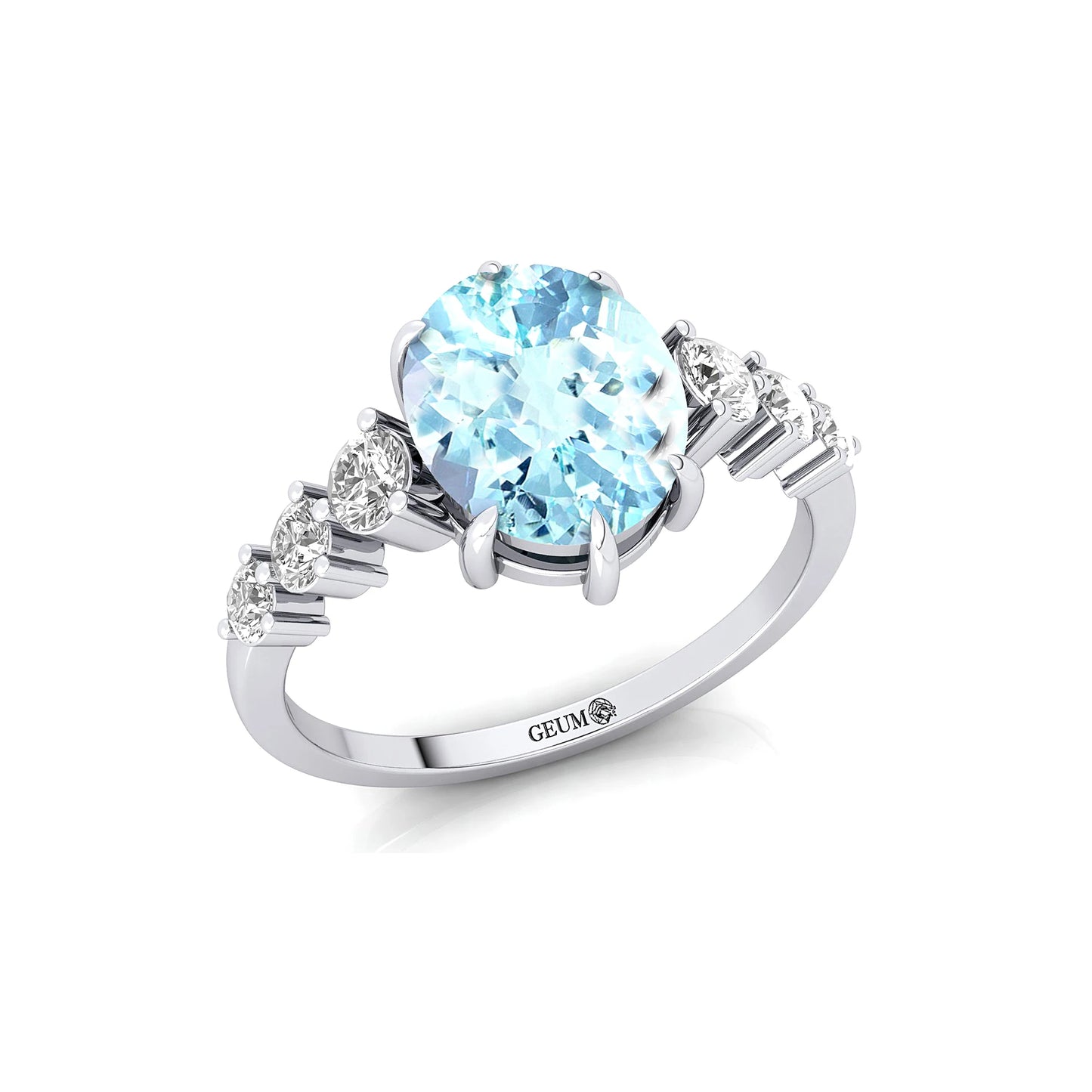 Natural March Birthstone Aquamarine Gemstone Ring in 14k Solid Gold With IGI Certified Real Diamond Handmade Halo Solitaire Ring
