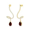 Natural Garnet Gemstone Real Spiral Diamonds Long Dangling Drop Earrings 18K Solid Gold Rhodium Plated Wedding Gift For Her
