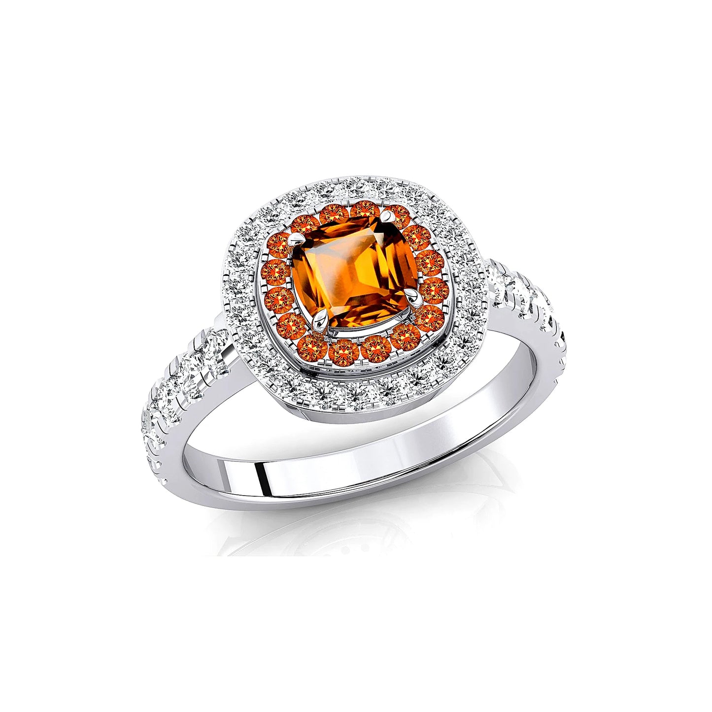 Exquisite Dainty 18k Solid Gold Natural Citrine Gemstone Real White Diamonds Premium Wedding Bridal Rings Rhodium Plated Classic