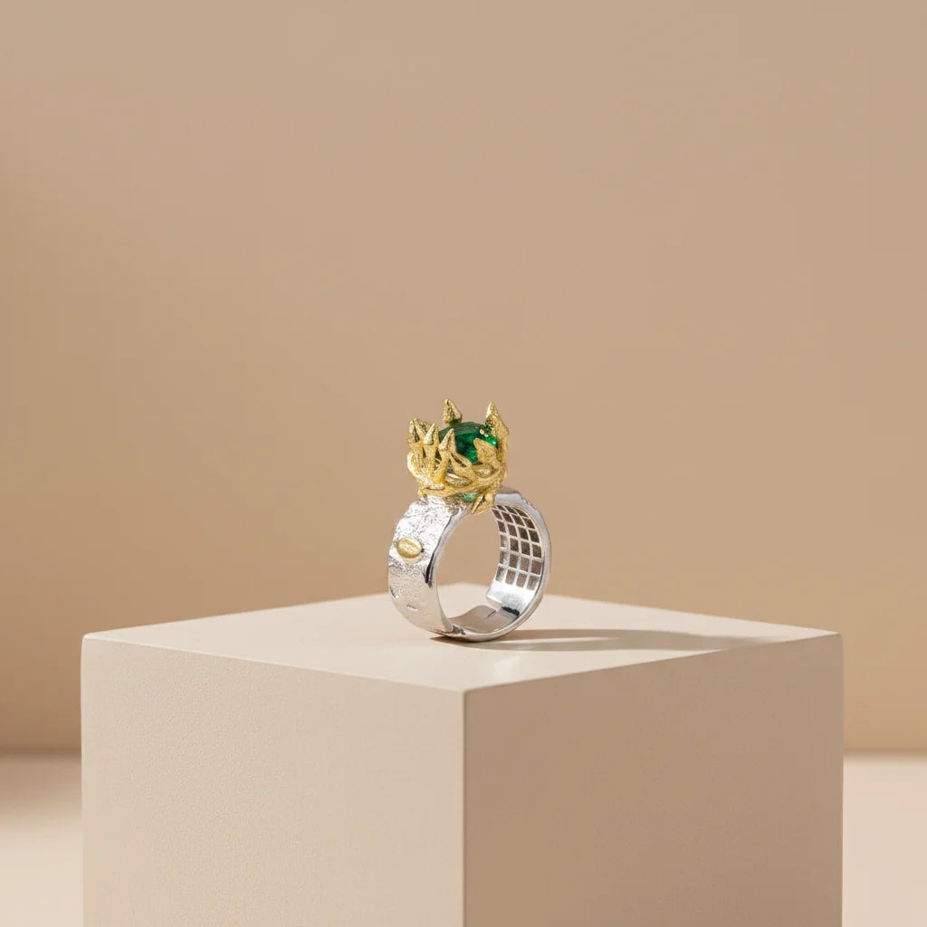 Handmade 925 Sterling Silver Green Spinel Finger Store Ring for Women