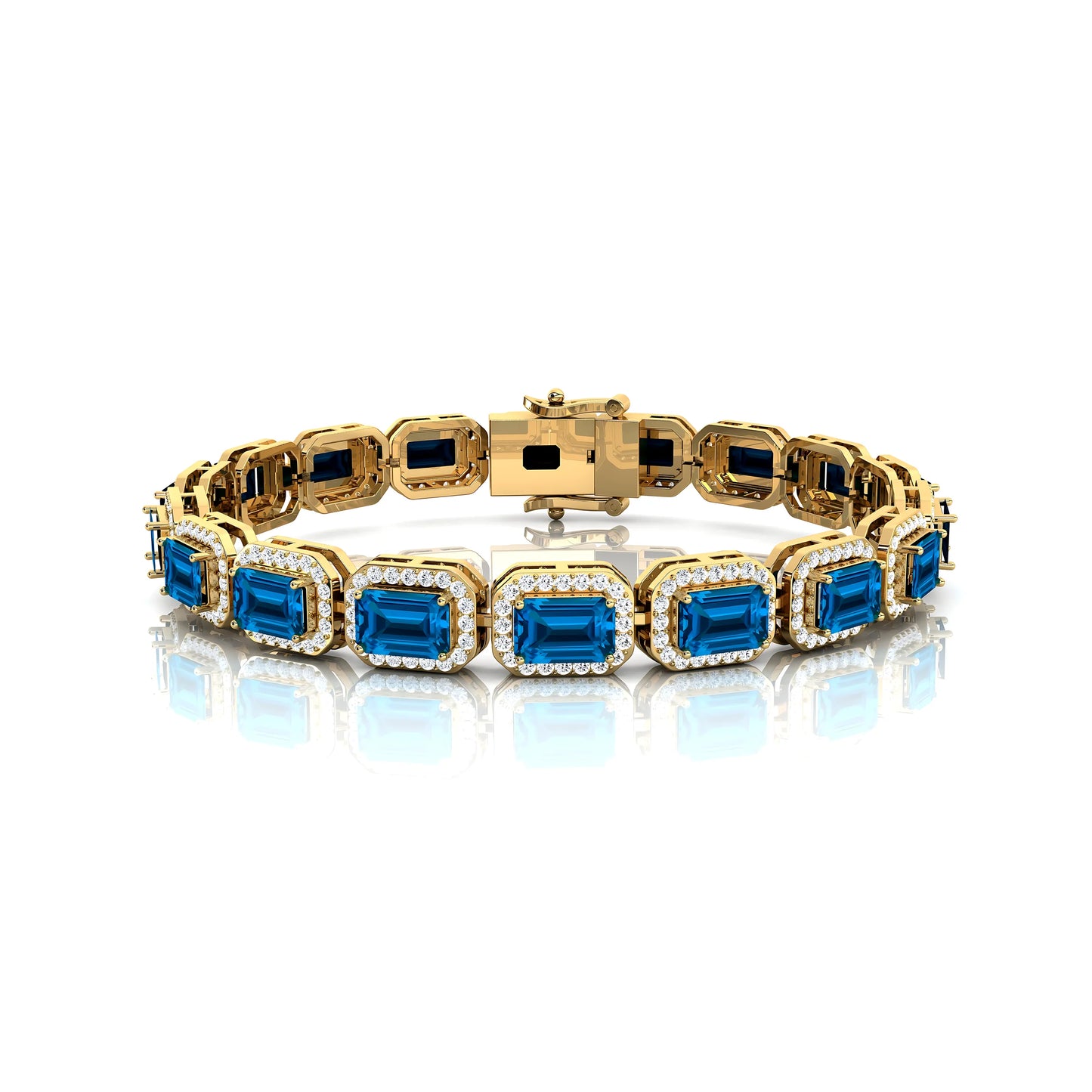 Real 14K 18K Pure Gold Diamond & Swiss Blue Topaz Tennis Bracelet for Women Elegant Bridal Engagement Fine Jewelry Bracelet