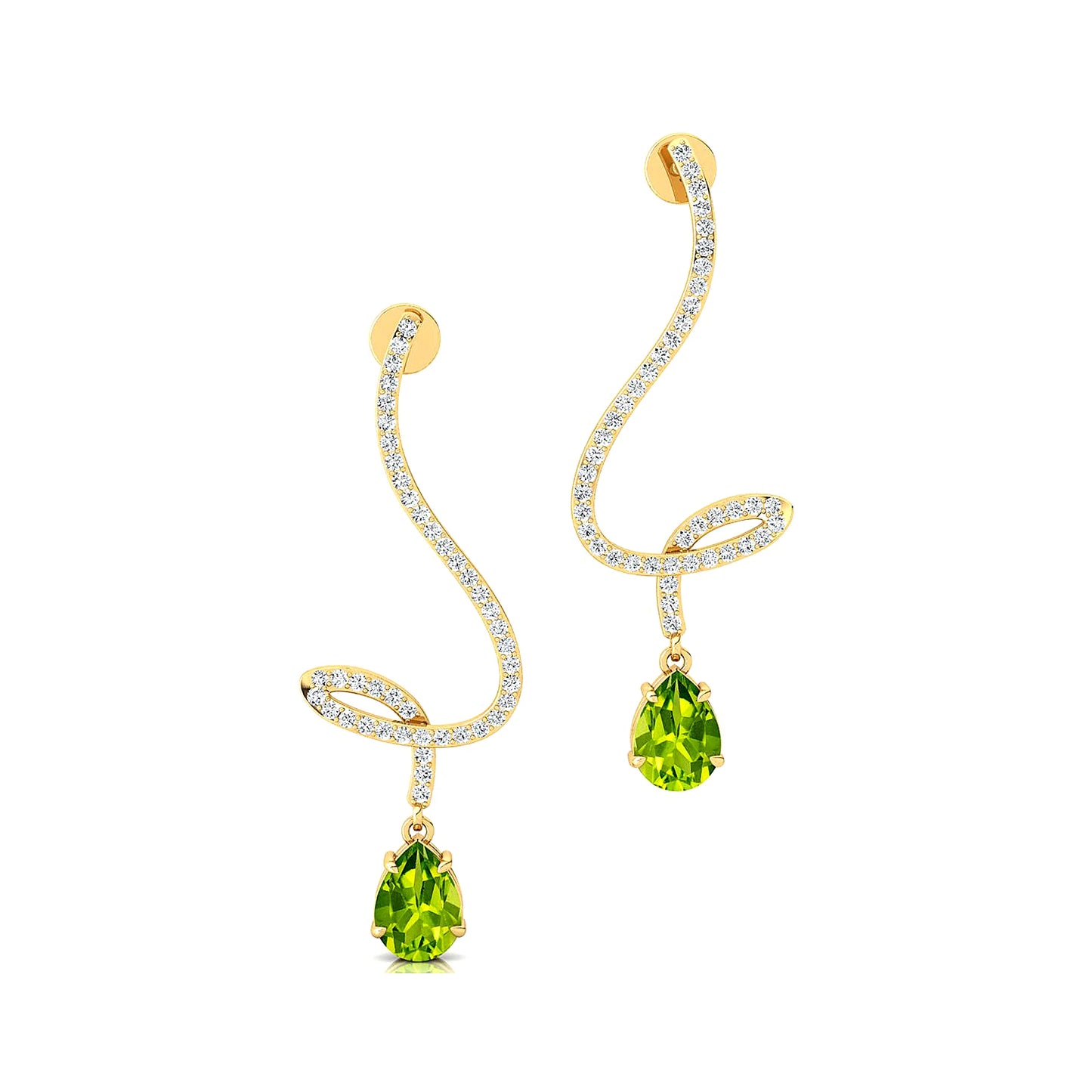 18k Solid Gold Cute Dangling Drop Earrings Natural Peridot Gemstone and Real Diamonds Luxurious Wedding Earrings For Wife ODM