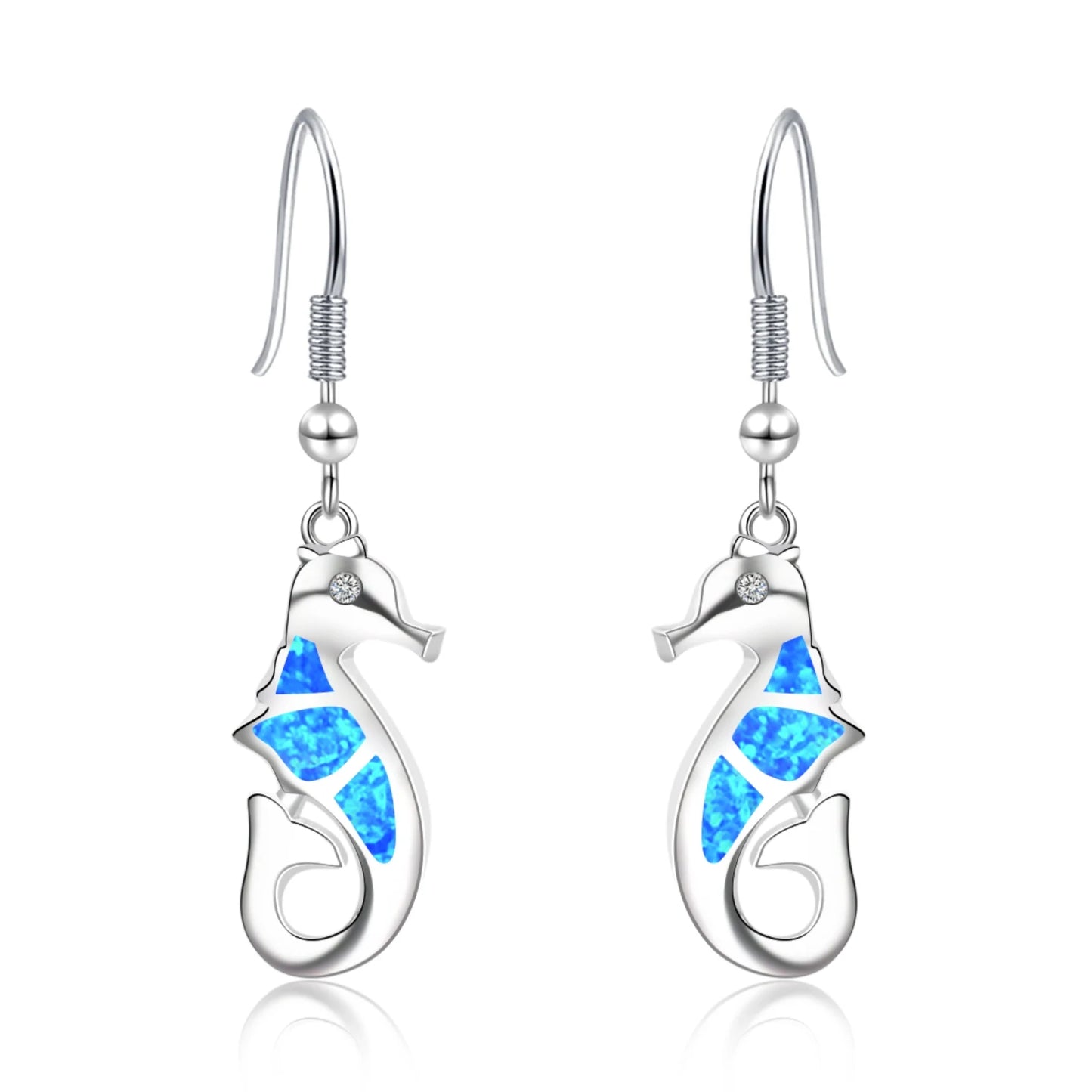 Trendy Dainty Brass Opal Seahorse Pendant Earrings Cute Minimalist  Gift Jewelry Bulk Supply for Women