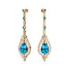 18k Solid Gold Earrings Natural Swiss Blue Topaz Real Diamonds Tear Drop Shape Dangle Halo Earrings Wedding Party Gift For Her