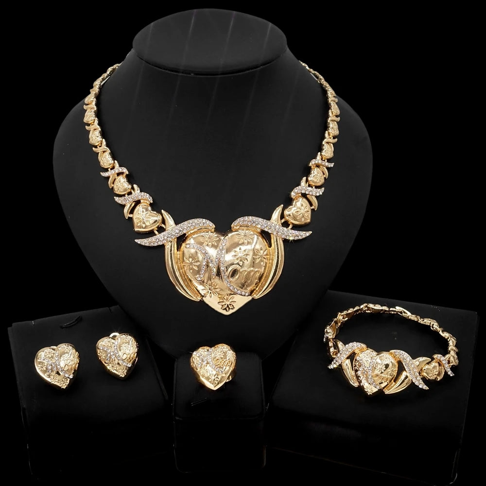Zhuerrui Very Big Heart Mom Xoxo I Love You Jewelry Sets Bridal Women Party Luxury Gold Color Jewelry Sets Mother's Gift Z0051