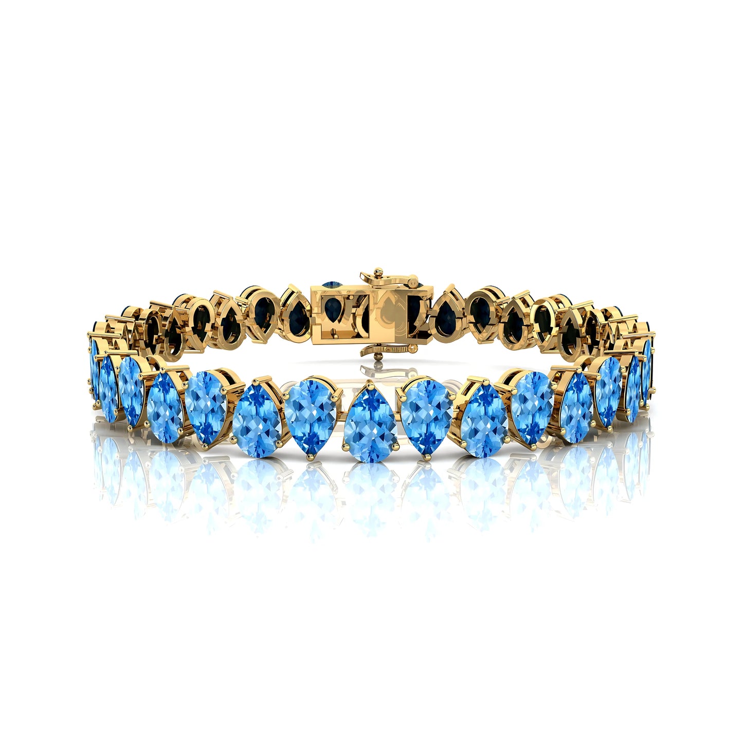 Luxury 14k 18k Gold Pear Shape Blue Aquamarine Tennis Chain Bracelet Classic Trending Style Most Selling Women's Bracelets
