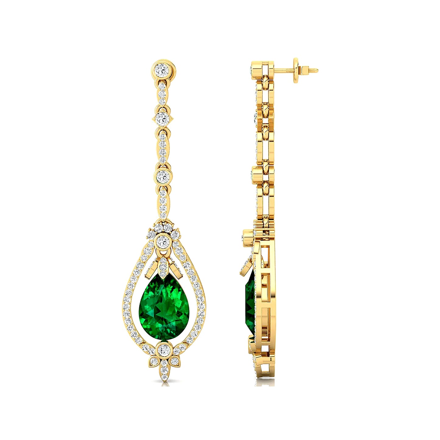 Luxurious Lab Grown Emerald Gemstone Real Diamonds Drop Dangle Earrings Solid Gold Rhodium Plated Fine Jewelry for Women Party