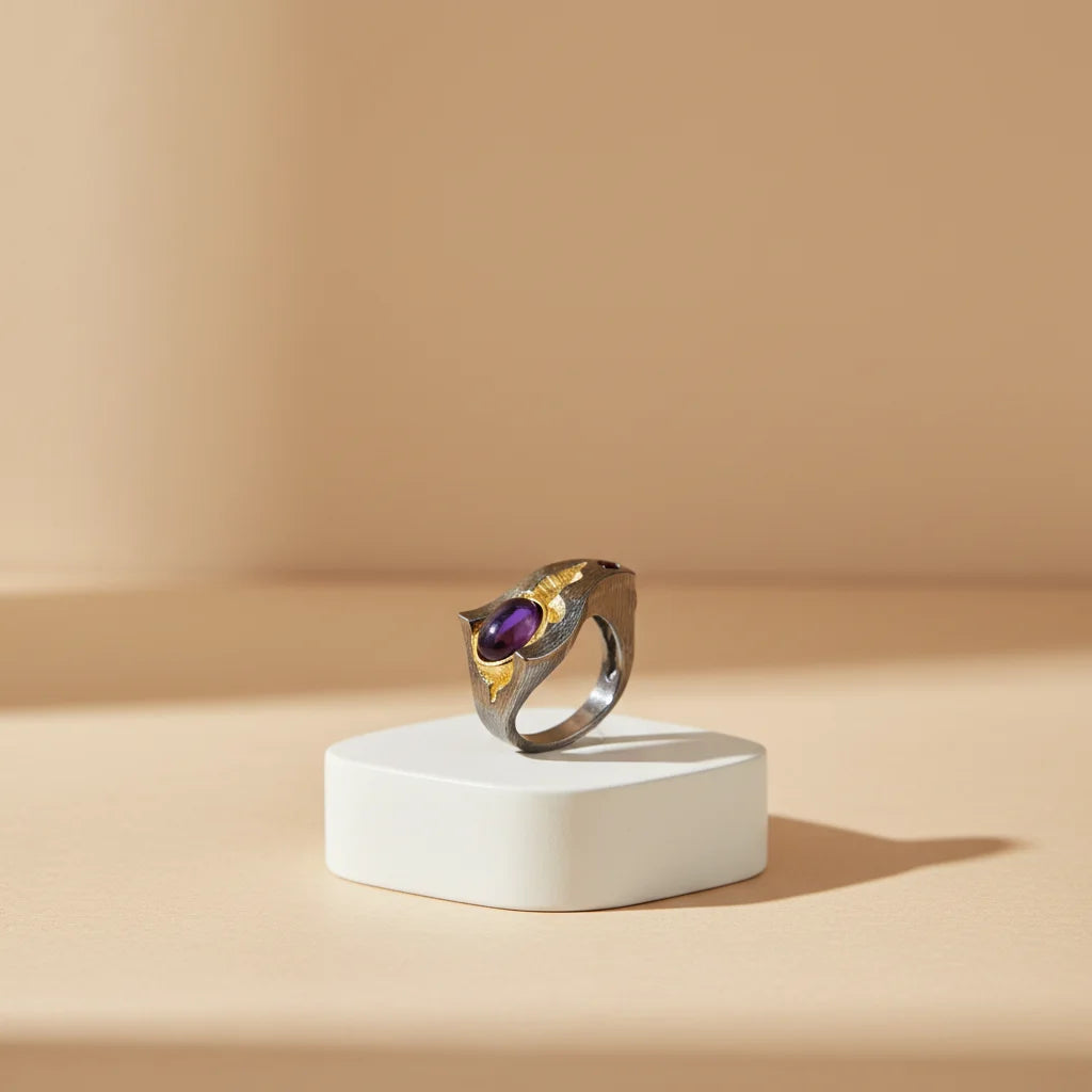 Fashionable Handmade Amethyst Gold Plated Enamel 925 Sterling Silver Jewelry Rings for Anniversary