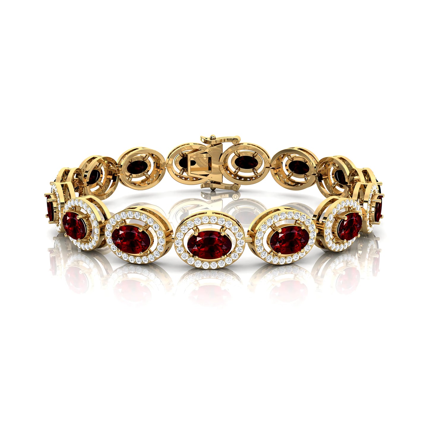 Natural Red Garnet & Diamond Tennis Chain Bracelet for Women Real 14K Pure Gold Tennis Bracelet Charm Fine Jewelry Ready to Ship