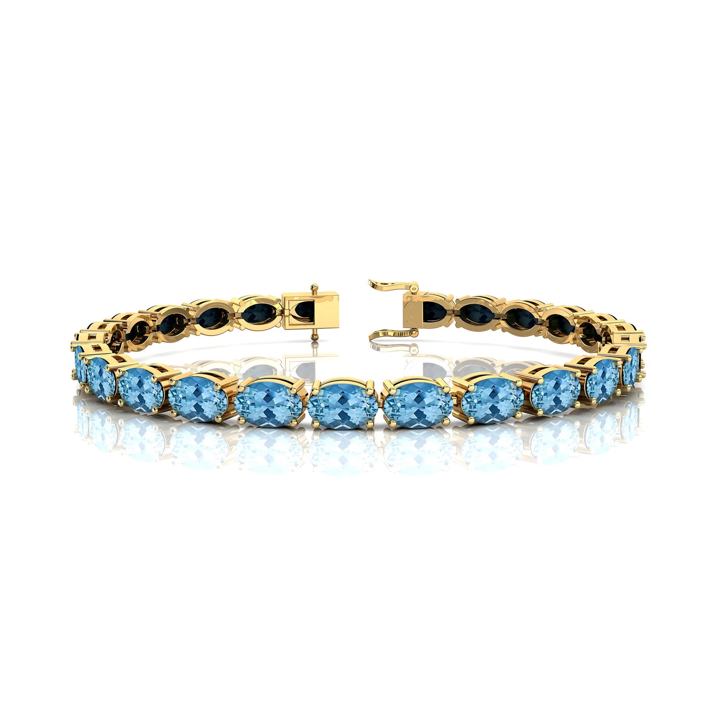 14K 18K Solid Gold Natural Oval Cut Aquamarine Classic Tennis Bracelet Certified Fine Jewelry Gift for Parties