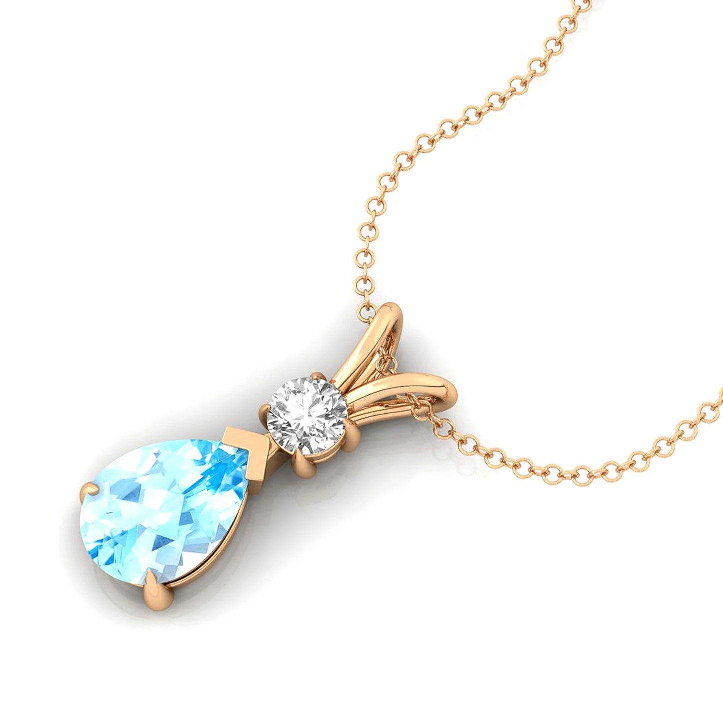 14K White/Yellow/Rose Gold Prong Set Diamond & Pear Cut Natural Aquamarine Teardrop Pendant Necklace Solitaire Charm Pendant ODM