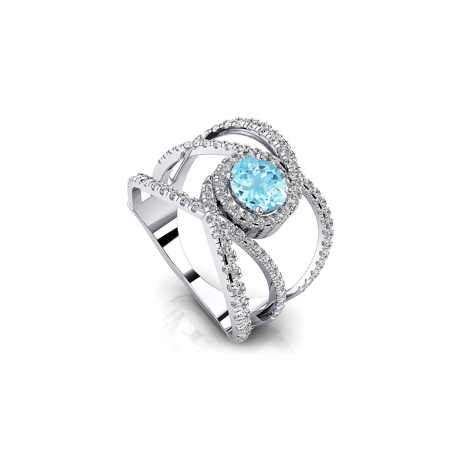 18k Solid Gold Dainty Rings Natural Aquamarine Gemstone White Diamonds Rhodium Plated Wedding Cocktail Solitaire Halao Ring Gift