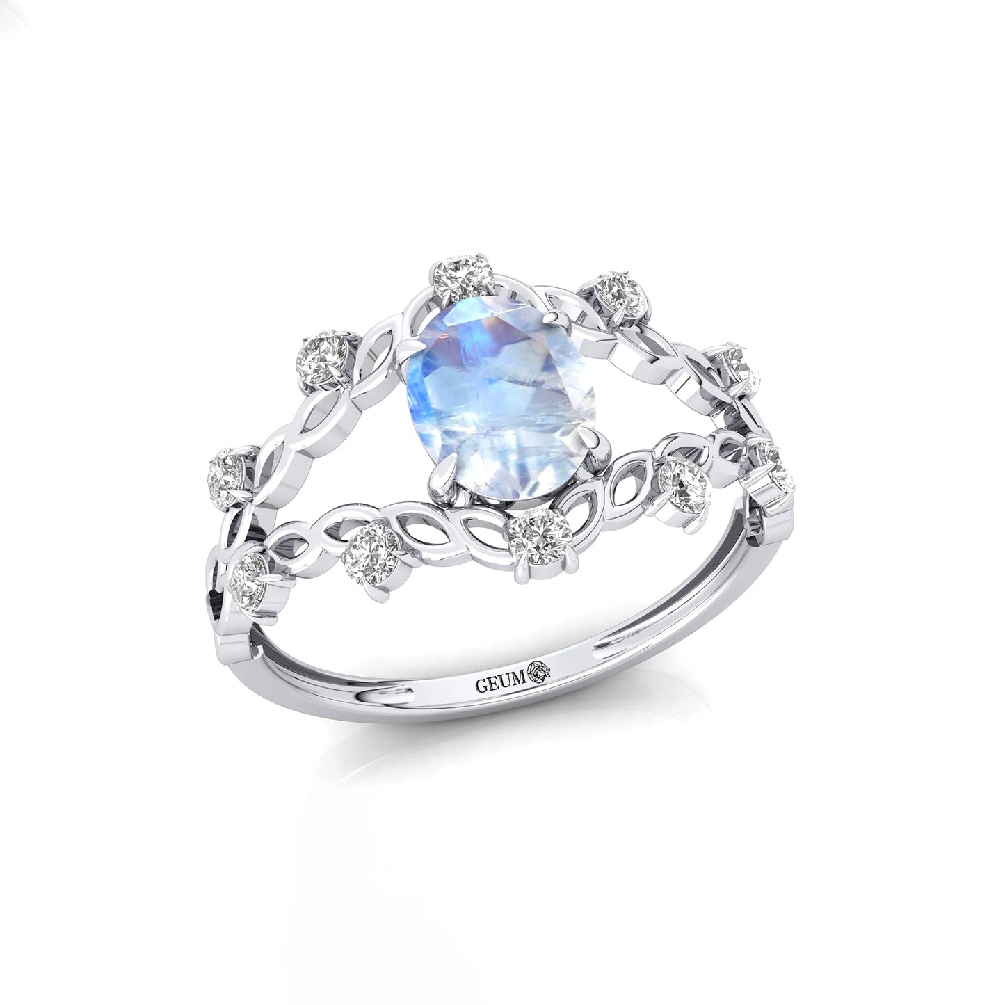 Natural Rainbow Moonstone Oval Faceted Cut Gemstone Wedding Ring 14k Pure Gold Adorned Natural Diamonds Luxurious Gift for Her