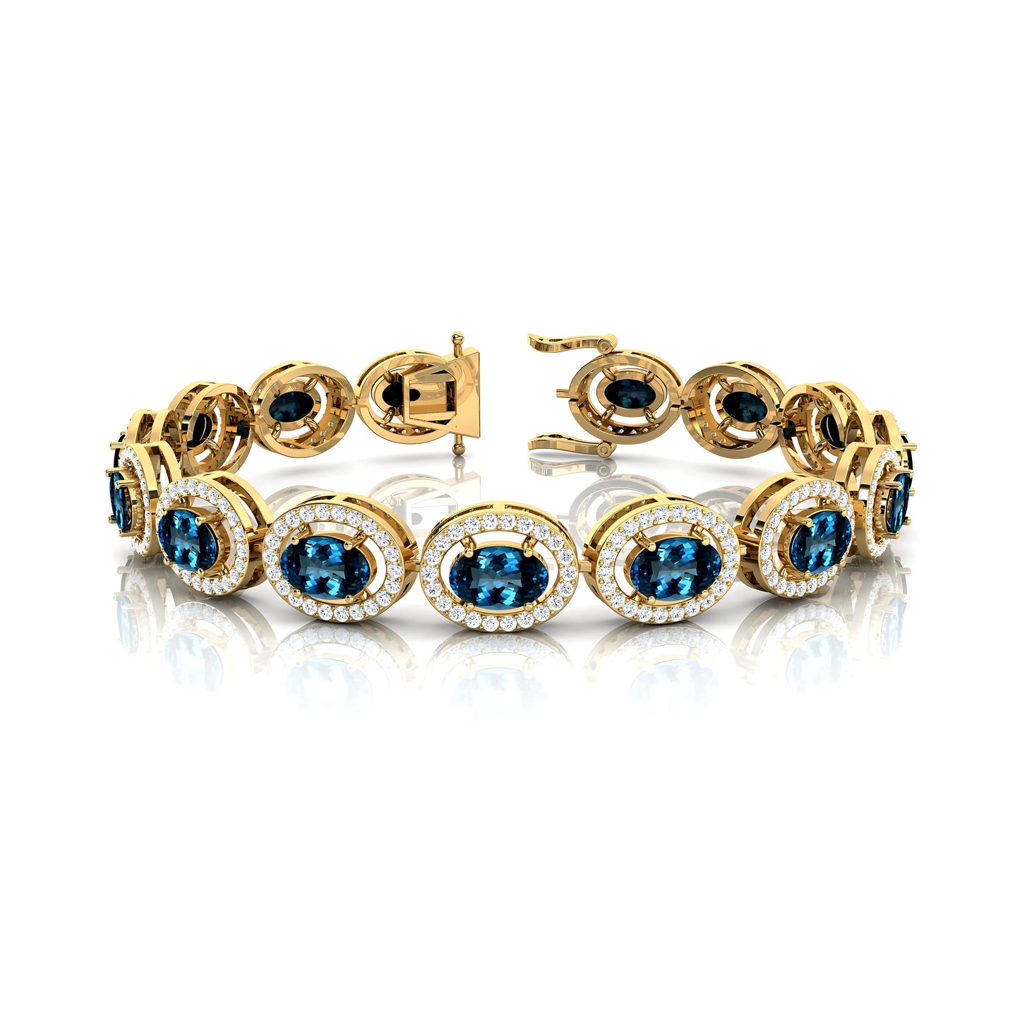 2025 Hot Selling Classic Oval Cut London Blue Topaz & Diamond Tennis Bracelet Luxury 14K Gold Diamond Iced Out Tennis Bracelets