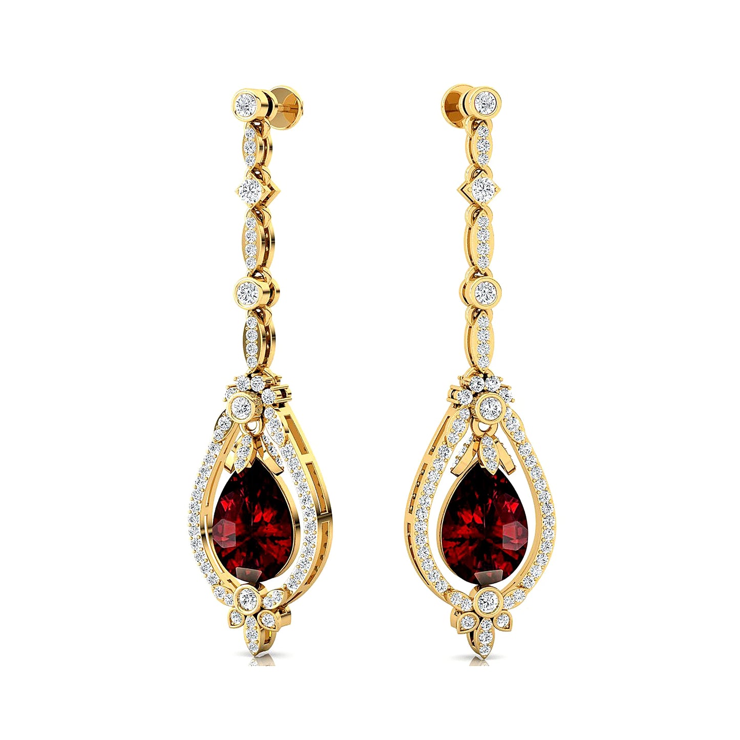 18K Solid Gold Natural Garnet & Real Diamond Dangle Drop Halo Earrings For Wedding Engagement Party Gift for Women ODM Bulk