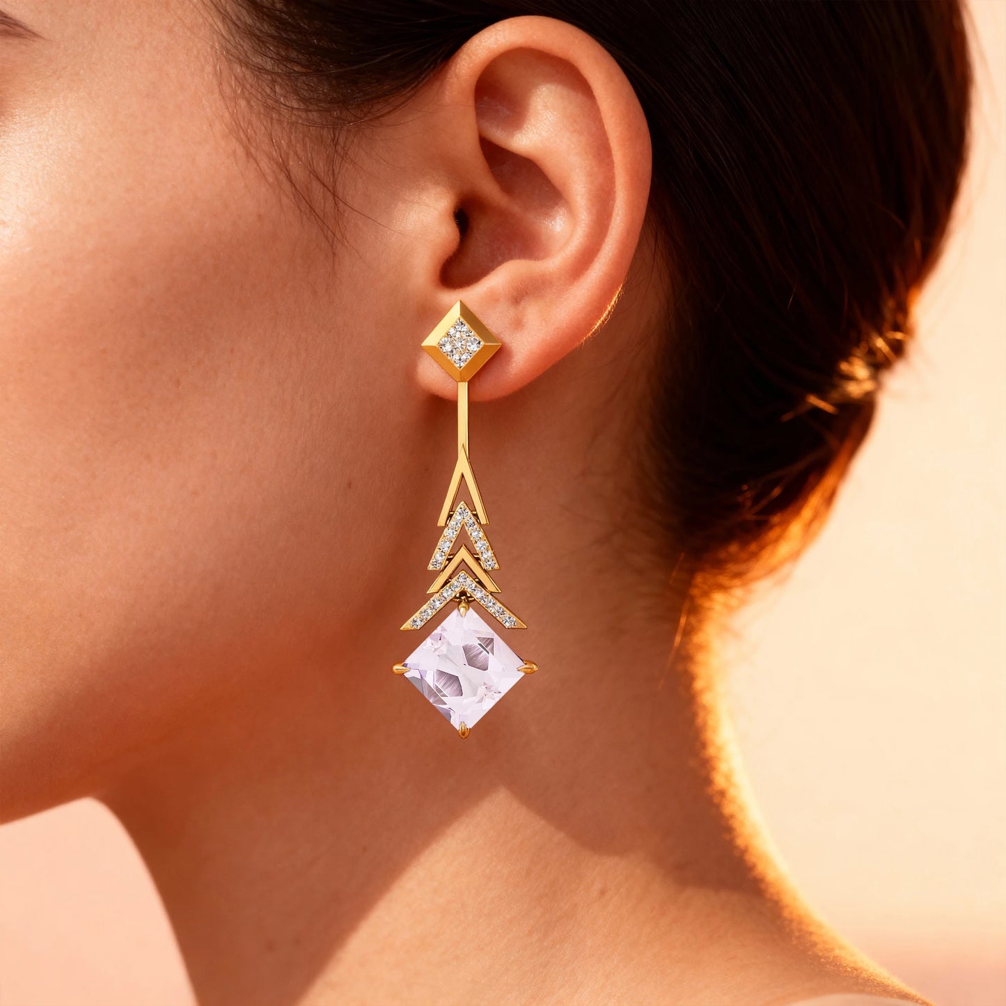 Natural Morganite Gemstone Real Certified Diamonds Trendy Design Dangle Drop Earrings For Her 18k Solid Gold Wedding Party Gift